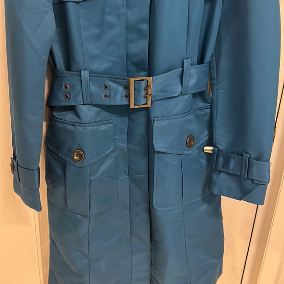 Mango Blue high neck cloth Trench coat with buttons & belt & lining ! - Picture 6 of 11